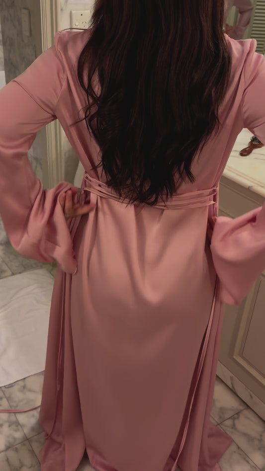 Lolita Satin Modest Boatneck Dress in Pale Pink